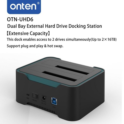Onten Dual Bay External Hard Drive Docking Station for 2.5/3.5 inch HDD/SSD MAX 2x16TB