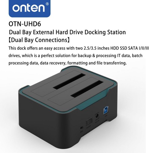 Onten Dual Bay External Hard Drive Docking Station for 2.5/3.5 inch HDD/SSD MAX 2x16TB
