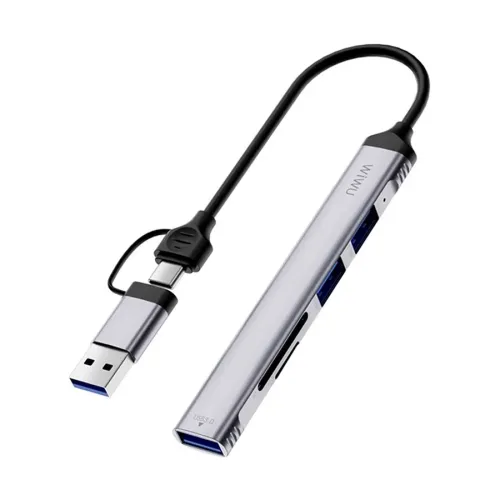 Wiwu Zolo 5 in 1 USB Type-A & Type-C Male to Tri USB, SD & TF Female Space Gray Converter