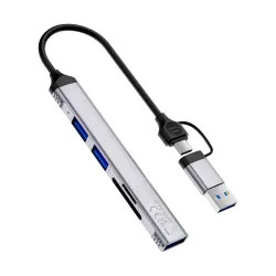 Wiwu Zolo 5 in 1 USB Type-A & Type-C Male to Tri USB, SD & TF Female Space Gray Converter