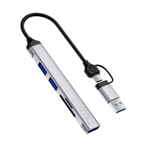 Wiwu Zolo 5 in 1 USB Type-A & Type-C Male to Tri USB, SD & TF Female Space Gray Converter