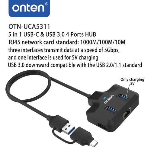 Onten USB 3.1 Gen1 5G Hub with Gigabit Ethernet Card