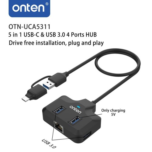 Onten USB 3.1 Gen1 5G Hub with Gigabit Ethernet Card
