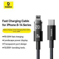 Baseus PD 20W Display 2 Fast Charging Data Cable For Iphone 14 13 12 11 Type-c to Lightning 1m Cosmic Black