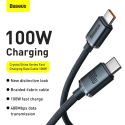 Baseus Type-C to Type-C 100W Crystal Shine Series Fast Charging Data Cable 2m Black CAJY000701