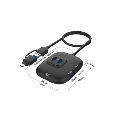 Onten OTN-UCA310 USB-C/USB Male to Quad USB Female Black Hub